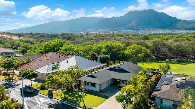 drone / aerial view with a mountain view