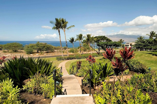 surrounding community featuring a water view