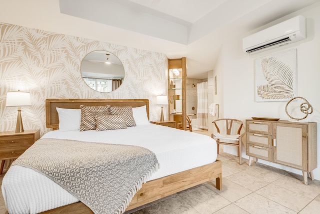 3200 Wailea Alanui Dr Unit 2105, Kihei, HI 96753 - tiled bedroom featuring wallpapered walls and a wall unit AC