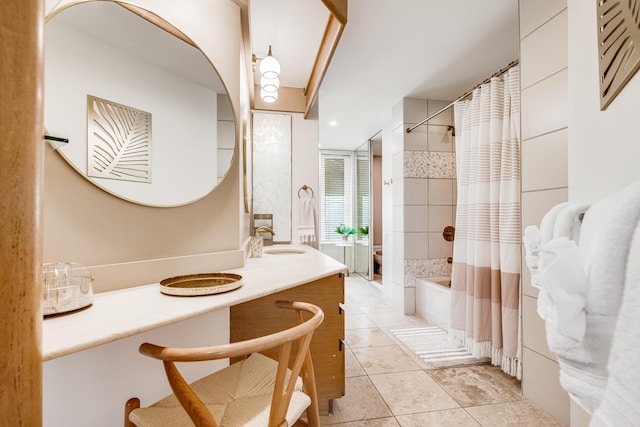 3200 Wailea Alanui Dr Unit 2105, Kihei, HI 96753 - full bathroom featuring vanity, shower / bathtub combination with curtain, and tile patterned floors