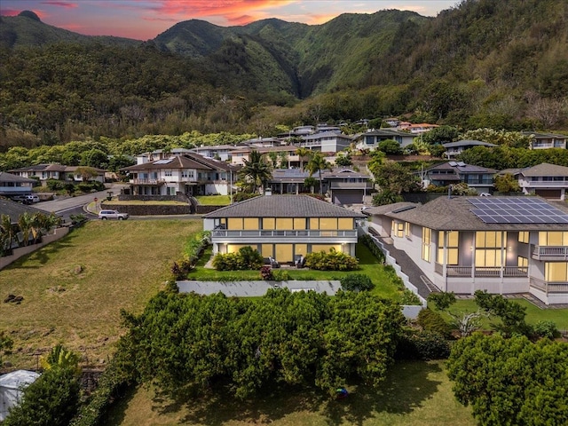 view of aerial view at dusk