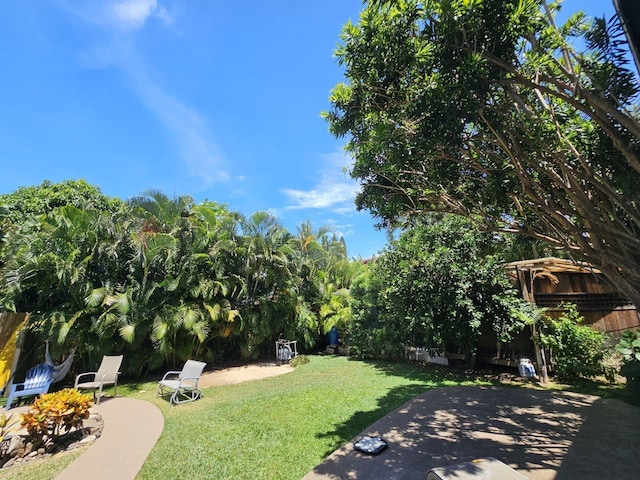 view of yard featuring a patio area and fence