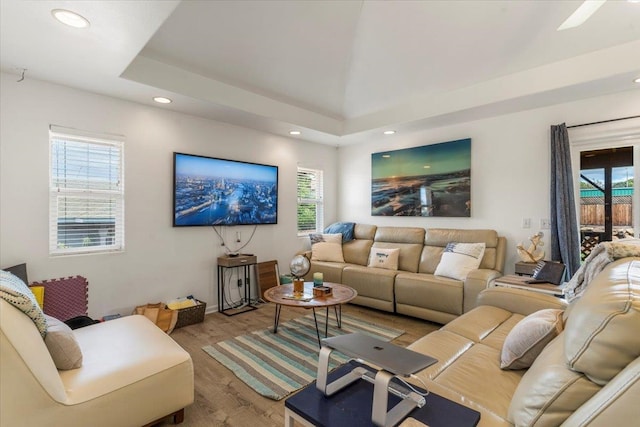 living room with hardwood / wood-style flooring