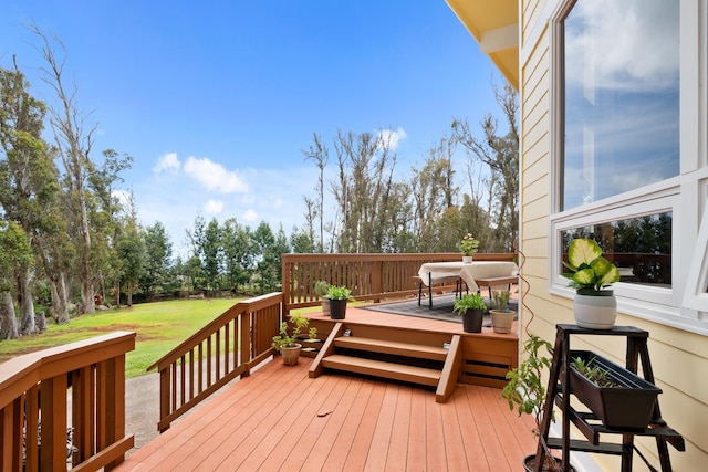 1733 Piiholo Rd, Makawao, HI 96768 - wooden terrace with a lawn and view of scattered trees