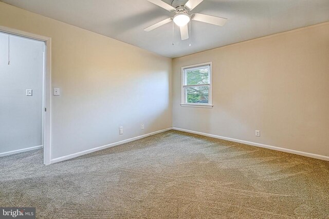 unfurnished room featuring ceiling fan and carpet floors