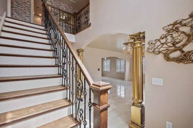 stairs with a towering ceiling