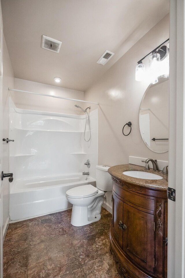 full bathroom with vanity, shower / bathtub combination, and toilet