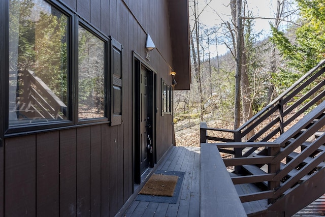 deck with a wooded view