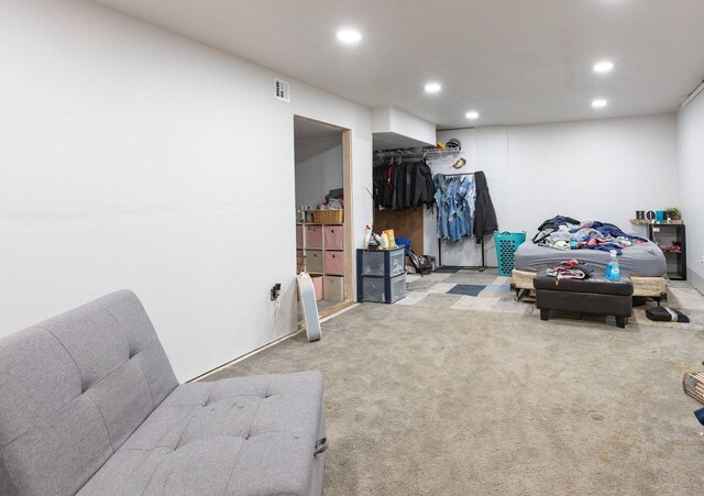 sitting room with light colored carpet