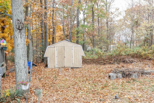 view of yard featuring a storage shed