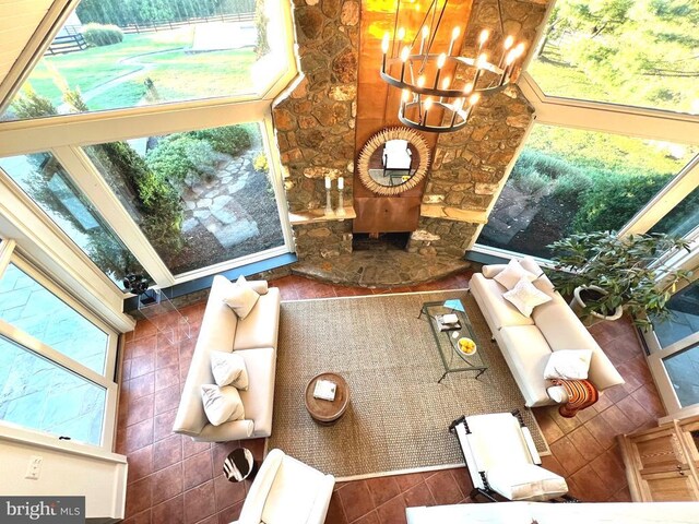 interior space featuring an inviting chandelier