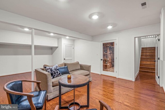 living room featuring wood-type flooring