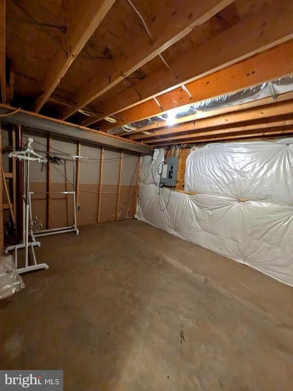 unfinished basement with electric panel