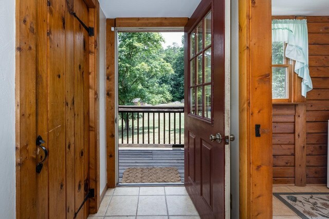 doorway with log walls