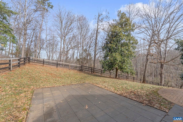 view of yard with a fenced backyard and a patio