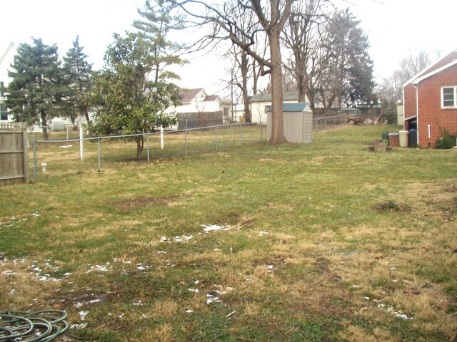 view of yard featuring a storage unit