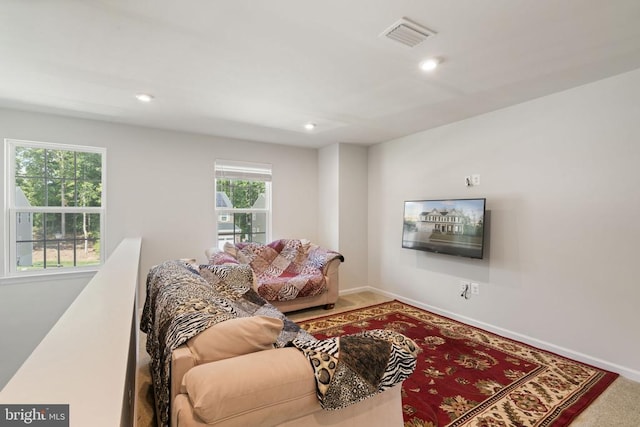 living room featuring carpet flooring