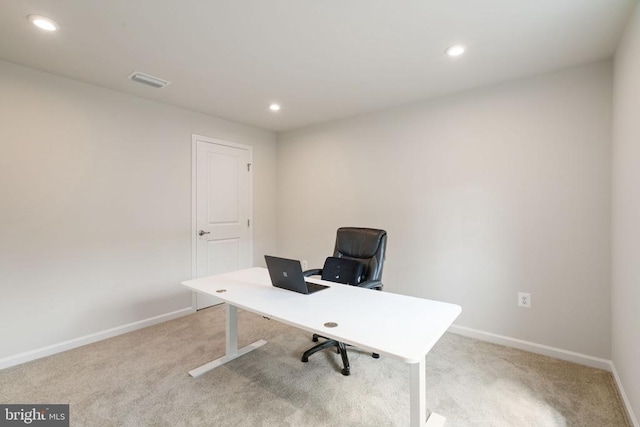 view of carpeted home office