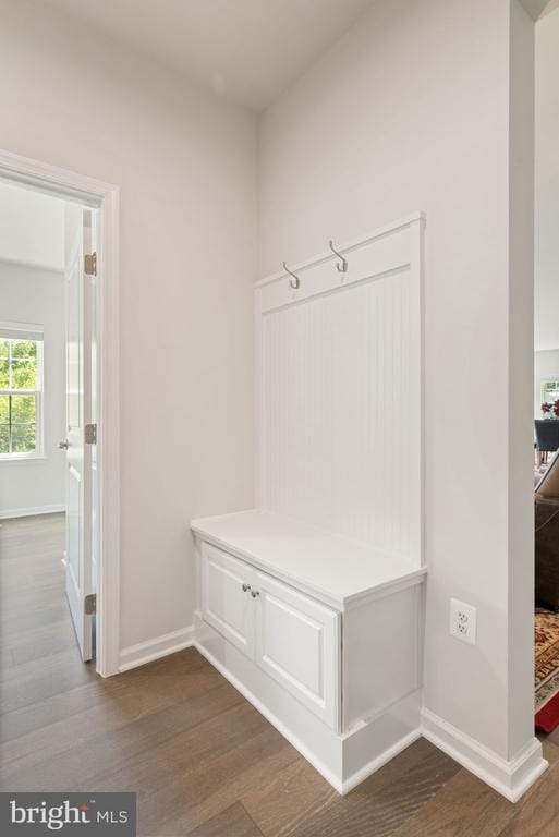 mudroom with dark hardwood / wood-style flooring