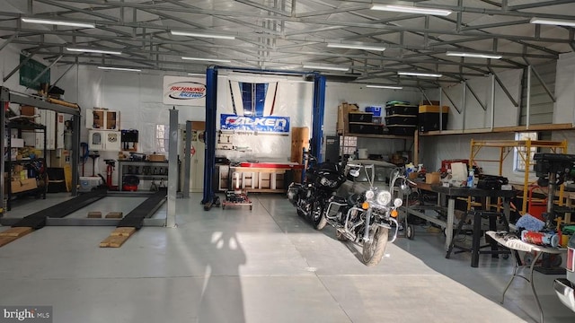 garage featuring a workshop area