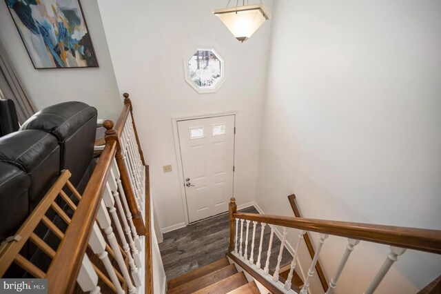 foyer entrance featuring wood finished floors and baseboards