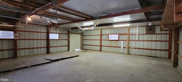 garage with metal wall