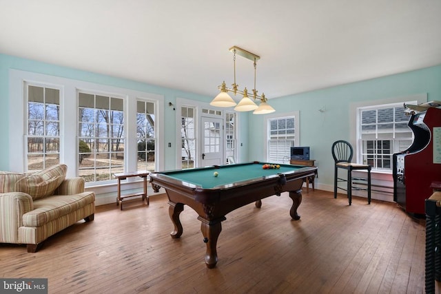 game room featuring hardwood / wood-style flooring and pool table