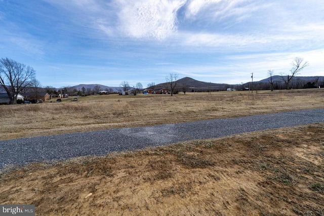 view of yard featuring a rural view and a mountain view