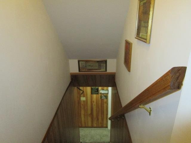 stairway with vaulted ceiling