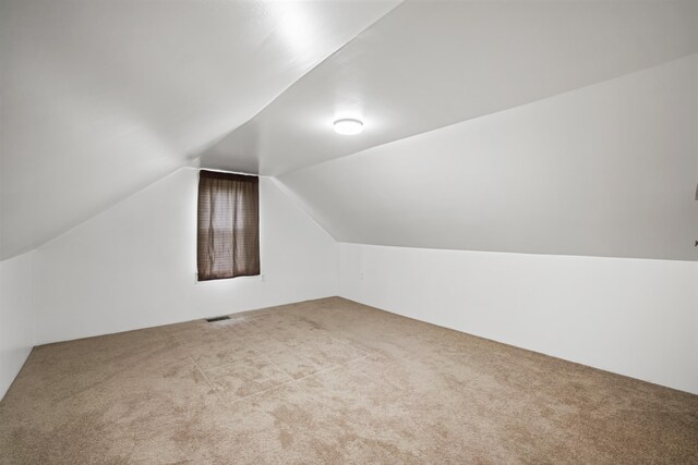 additional living space featuring light carpet and lofted ceiling