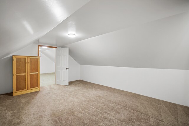 additional living space with lofted ceiling and carpet