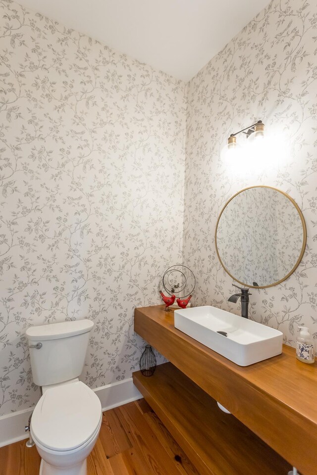 bathroom featuring hardwood / wood-style floors, sink, and toilet