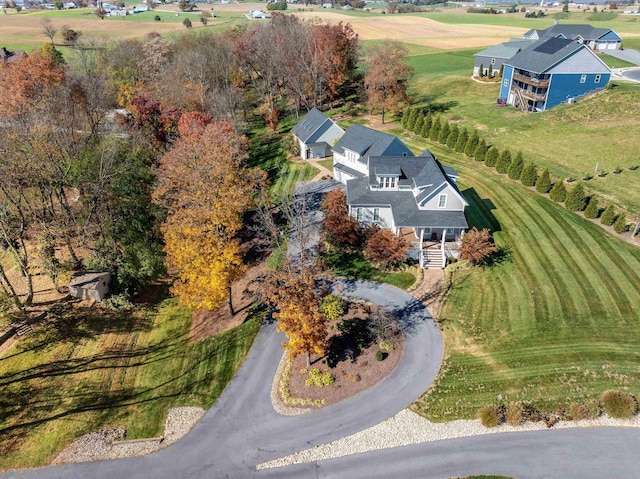 birds eye view of property with a rural view