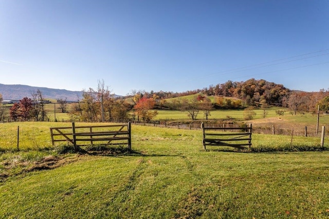 view of yard with a rural view and a mountain view