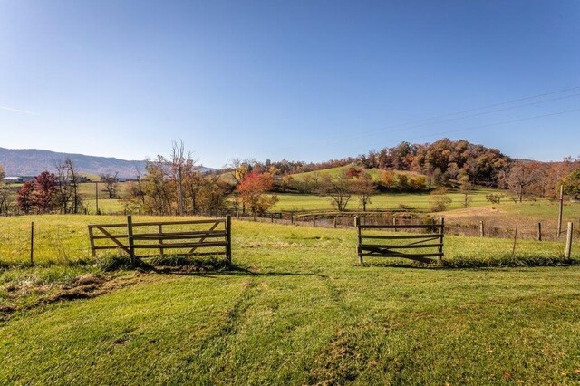 view of yard with a rural view and a mountain view