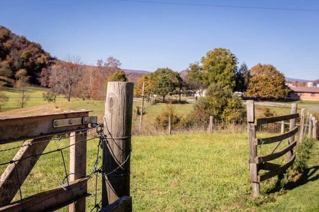 view of yard with a mountain view and a rural view