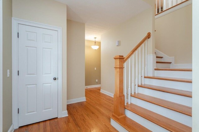 staircase featuring wood-type flooring