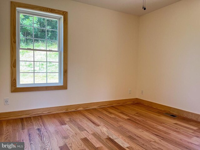 spare room with light hardwood / wood-style flooring