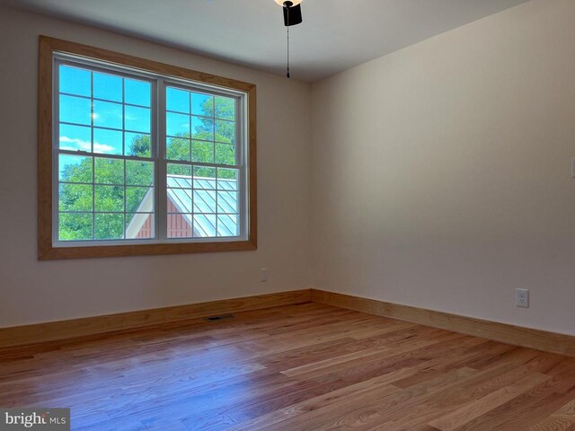 spare room with a healthy amount of sunlight and light hardwood / wood-style flooring