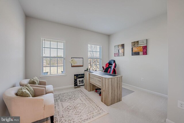 office area with light colored carpet