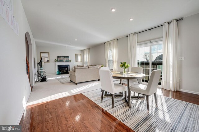 dining area with light hardwood / wood-style flooring