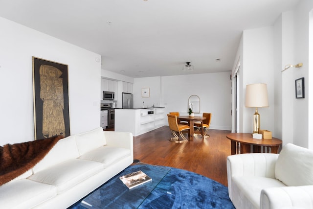 living room with dark wood finished floors