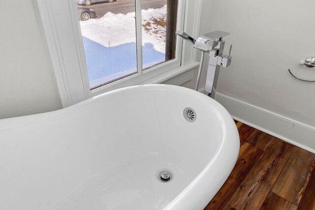 room details featuring wood-type flooring and a washtub