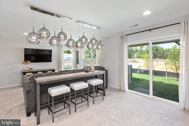 interior space featuring light colored carpet and plenty of natural light