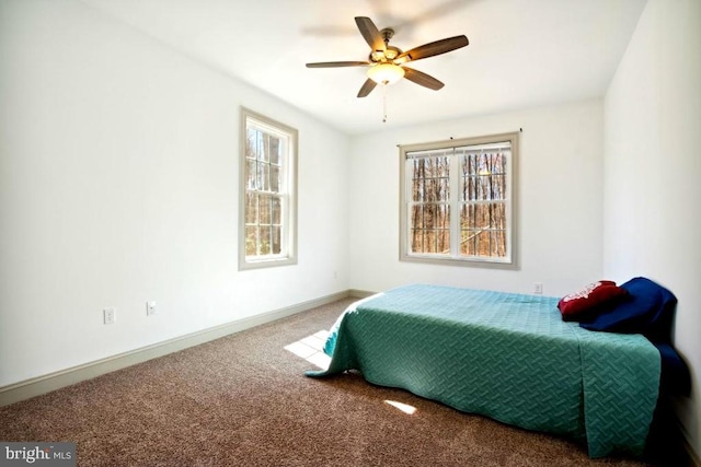 bedroom with carpet flooring and ceiling fan