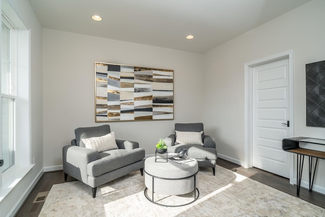 living area featuring dark hardwood / wood-style floors