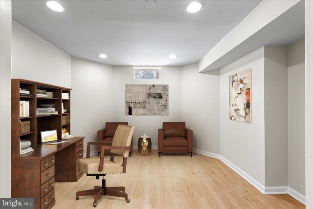 home office featuring light hardwood / wood-style flooring