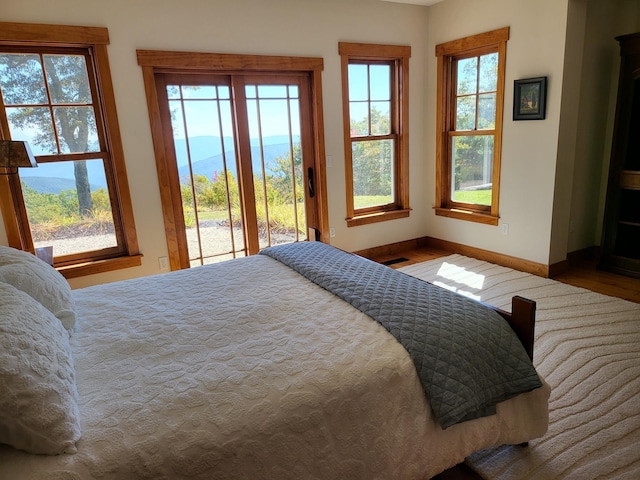 bedroom with hardwood / wood-style flooring and access to exterior