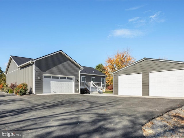 exterior space with a garage