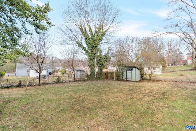 view of yard with a storage unit